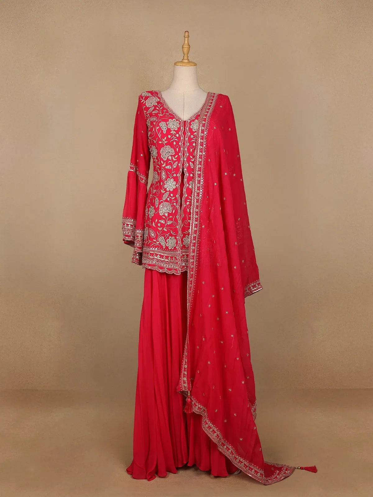 Pink Floral Designed Georgette Palazzo Salwar Suit - Diadem