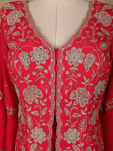 Pink Floral Designed Georgette Palazzo Salwar Suit - Diadem