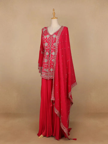 Pink Floral Designed Georgette Palazzo Salwar Suit - Diadem
