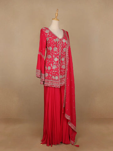 Pink Floral Designed Georgette Palazzo Salwar Suit - Diadem