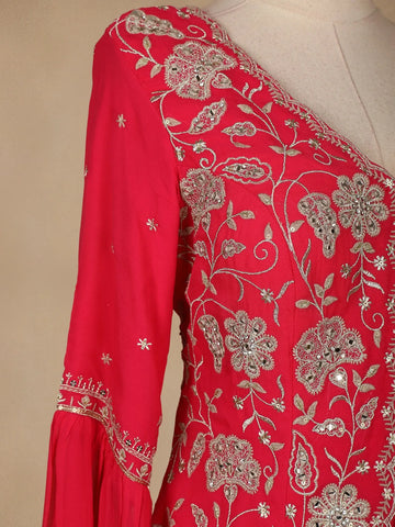 Pink Floral Designed Georgette Palazzo Salwar Suit - Diadem