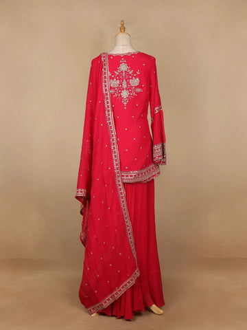 Pink Floral Designed Georgette Palazzo Salwar Suit - Diadem