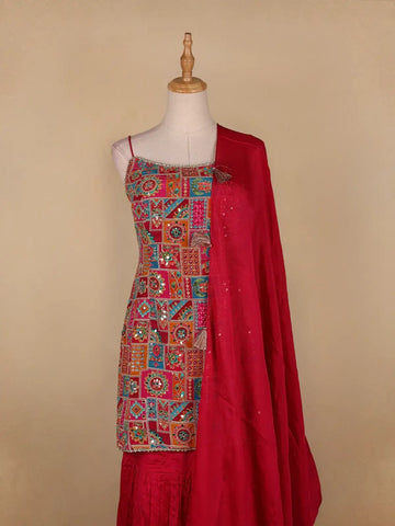 Pink Floral Designed Georgette Sharara Salwar Suit - Diadem