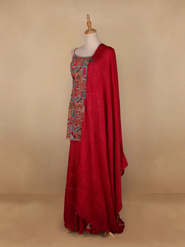 Pink Floral Designed Georgette Sharara Salwar Suit - Diadem