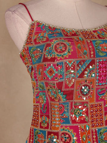 Pink Floral Designed Georgette Sharara Salwar Suit - Diadem