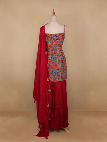 Pink Floral Designed Georgette Sharara Salwar Suit - Diadem