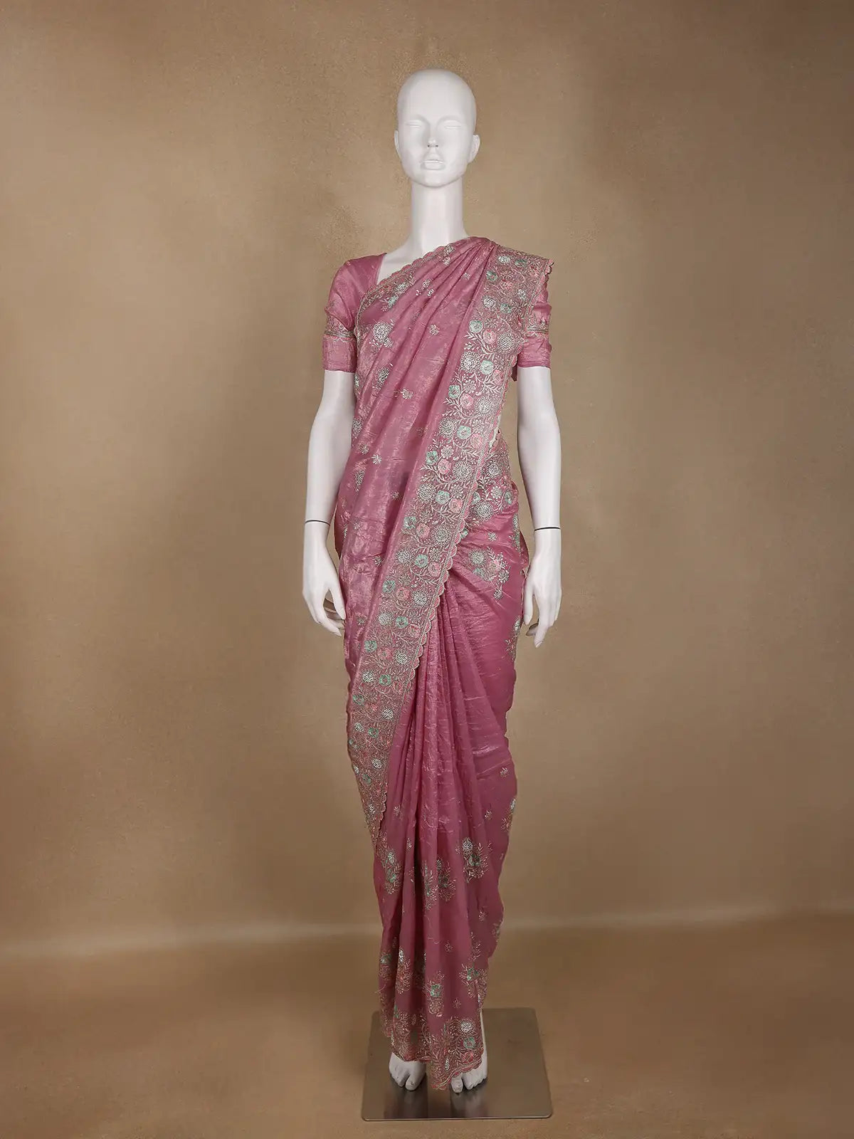 Pink Floral Designed Organza Designer Saree - Diadem