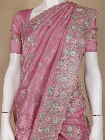 Pink Floral Designed Organza Designer Saree - Diadem