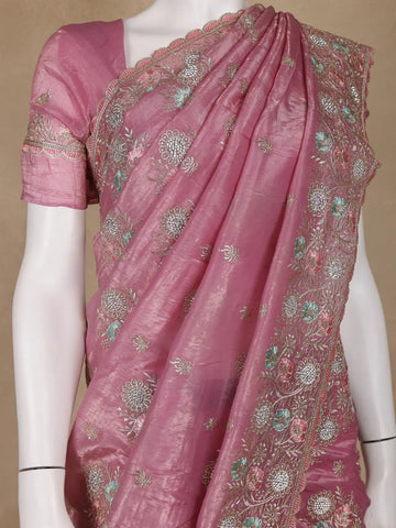 Pink Floral Designed Organza Designer Saree - Diadem