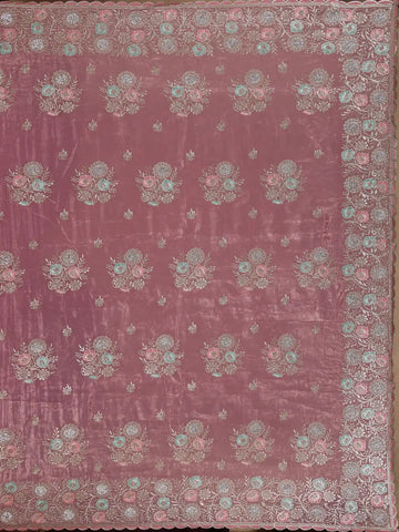 Pink Floral Designed Organza Designer Saree - Diadem