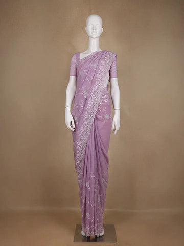 Pink Floral Designed Organza Designer Saree - Diadem