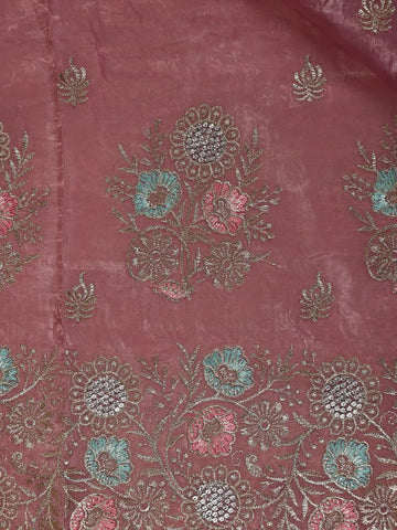 Pink Floral Designed Organza Designer Saree - Diadem