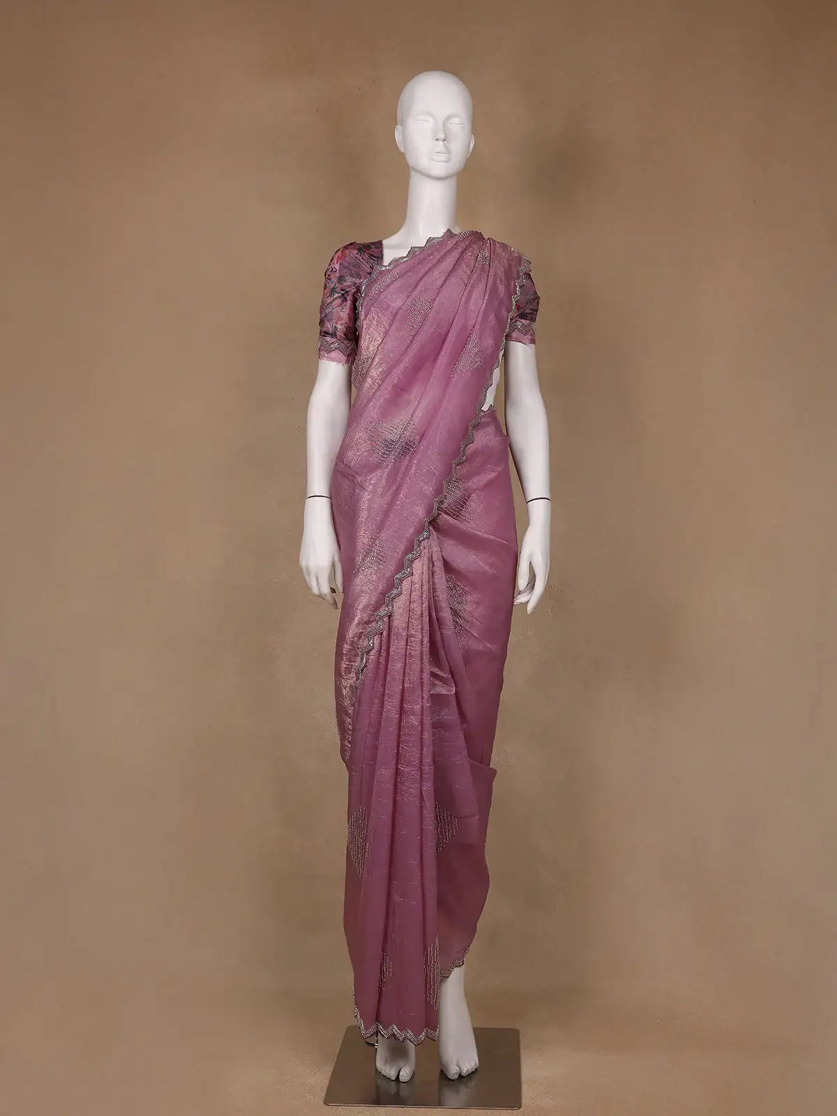 Pink Floral Designed Organza Designer Saree - Diadem
