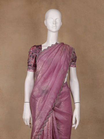 Pink Floral Designed Organza Designer Saree - Diadem