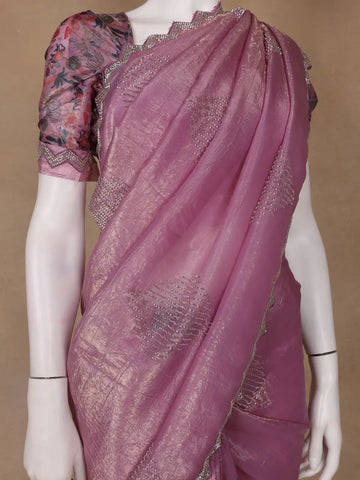 Pink Floral Designed Organza Designer Saree - Diadem