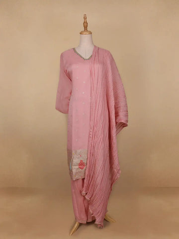 Pink Floral Designed Organza Salwar Suit - Diadem
