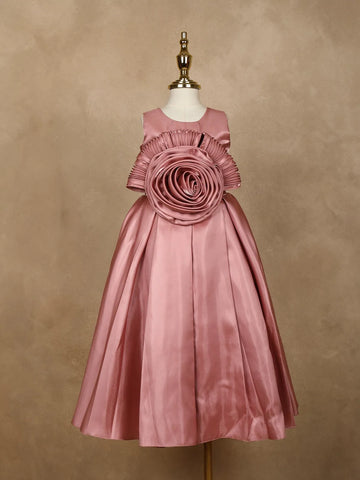 Pink Floral Designed Party Gown for Girls - Diadem