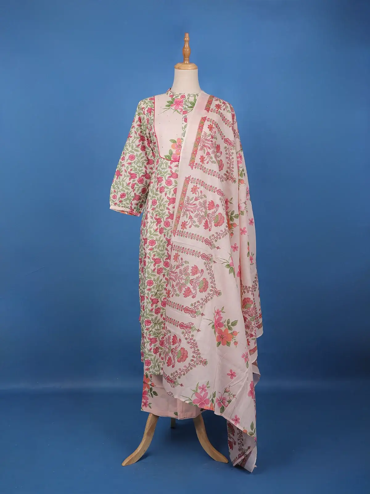 Pink Floral Design Printed Cotton Salwar Suit - Diadem