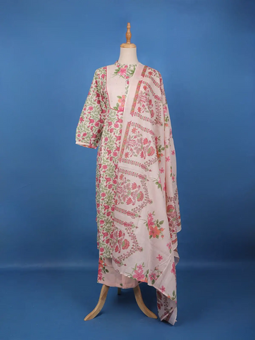 Pink Floral Design Printed Cotton Salwar Suit - Diadem