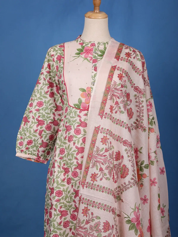 Pink Floral Design Printed Cotton Salwar Suit - Diadem