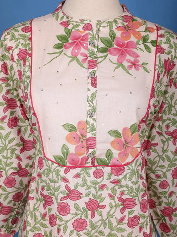 Pink Floral Design Printed Cotton Salwar Suit - Diadem