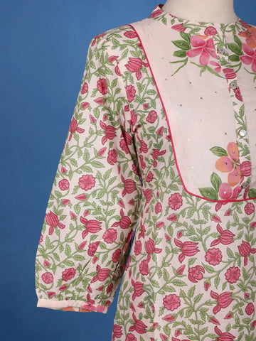 Pink Floral Design Printed Cotton Salwar Suit - Diadem