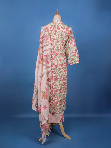 Pink Floral Design Printed Cotton Salwar Suit - Diadem