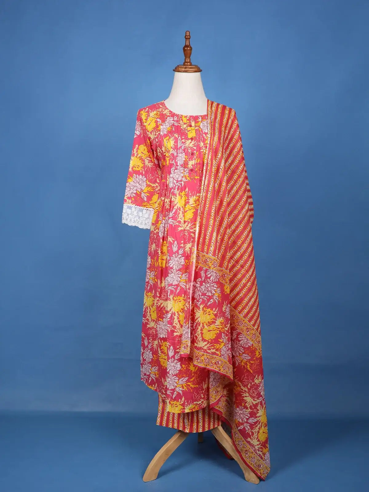 Pink Floral Design Printed Cotton Salwar Suit - Diadem