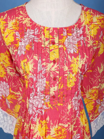 Pink Floral Design Printed Cotton Salwar Suit - Diadem