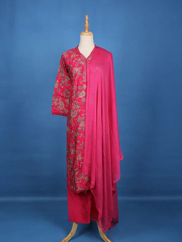 Pink Floral Designed Raw Silk Salwar Suit - Diadem