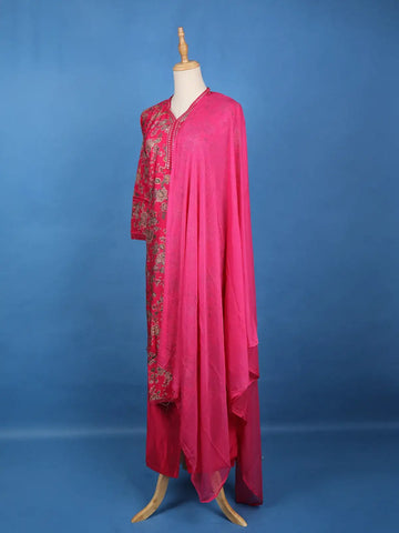 Pink Floral Designed Raw Silk Salwar Suit - Diadem