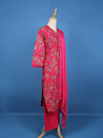 Pink Floral Designed Raw Silk Salwar Suit - Diadem