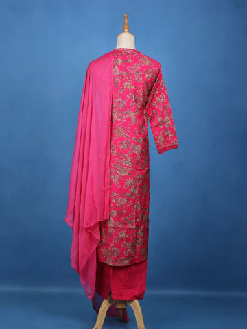 Pink Floral Designed Raw Silk Salwar Suit - Diadem
