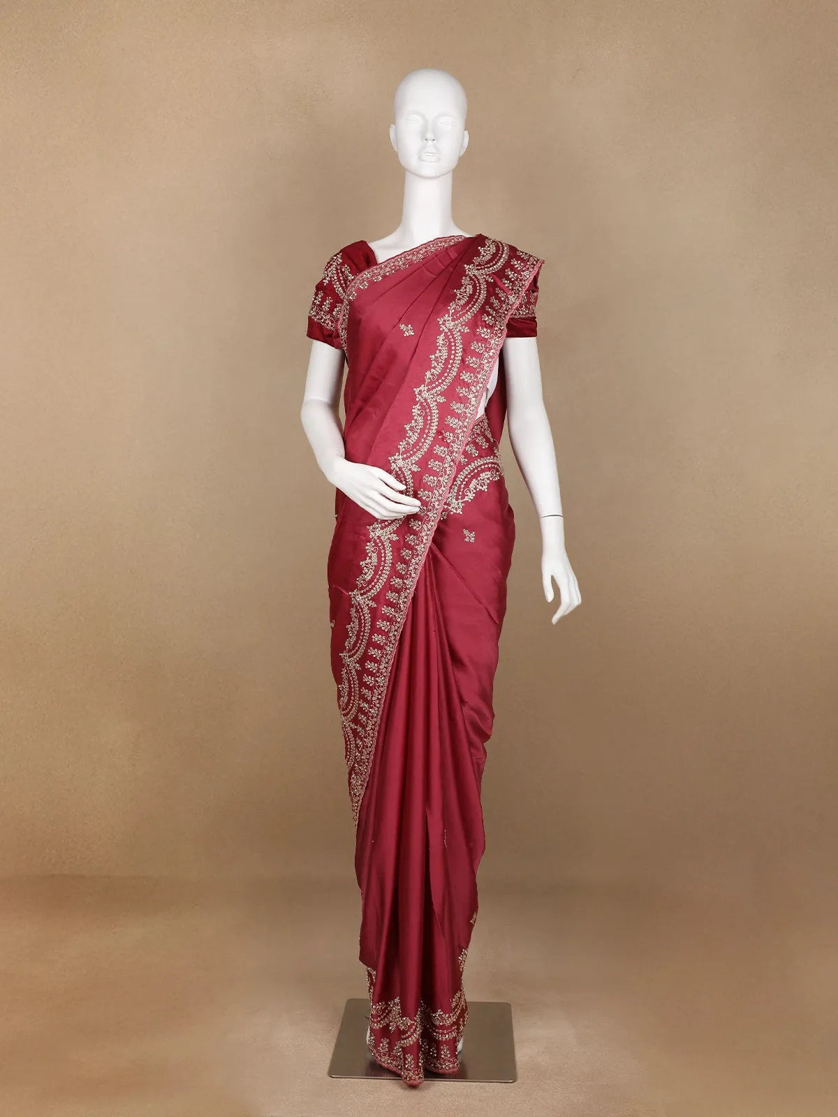 Pink Floral Designed Satin Fancy Saree - Diadem