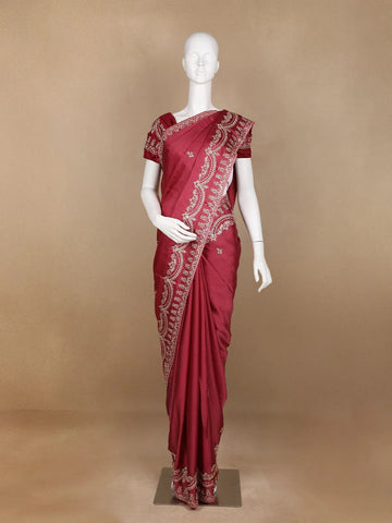 Pink Floral Designed Satin Fancy Saree - Diadem