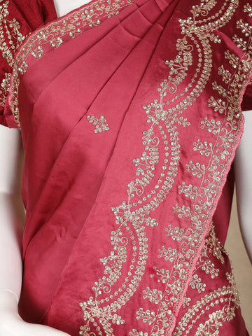 Pink Floral Designed Satin Fancy Saree - Diadem