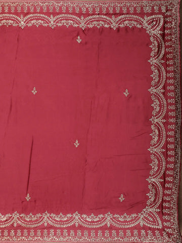 Pink Floral Designed Satin Fancy Saree - Diadem