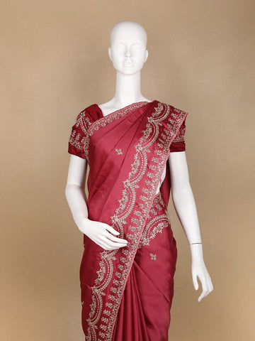 Pink Floral Designed Satin Fancy Saree - Diadem