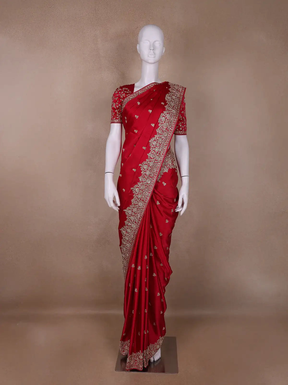 Pink Floral Designed Satin Saree - Diadem