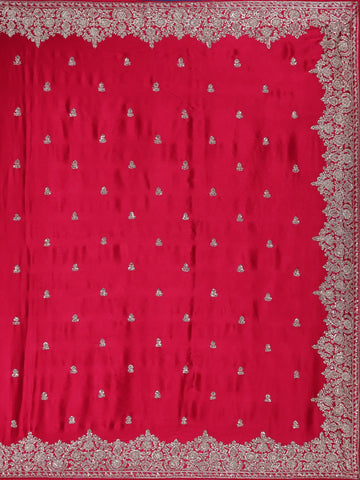 Pink Floral Designed Satin Saree - Diadem
