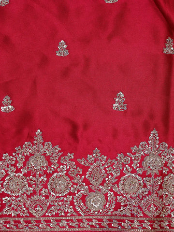 Pink Floral Designed Satin Saree - Diadem