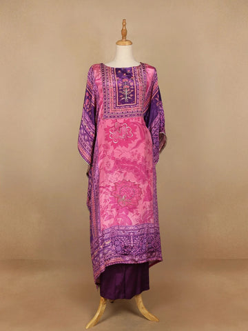 Pink Floral Designed Semi Silk Kaftan Suit - Diadem