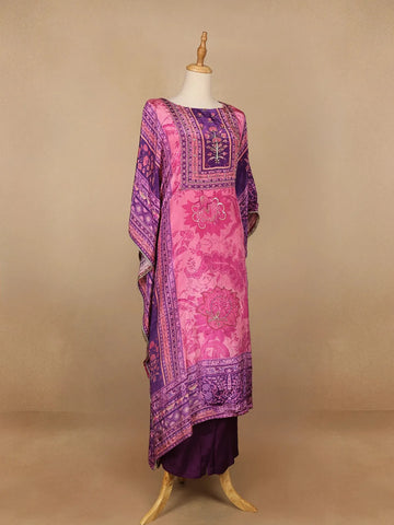 Pink Floral Designed Semi Silk Kaftan Suit - Diadem
