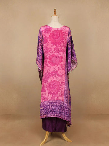 Pink Floral Designed Semi Silk Kaftan Suit - Diadem