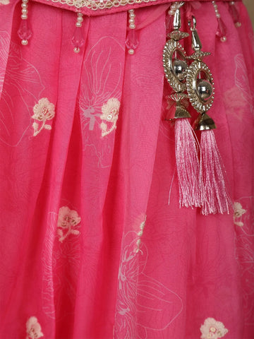 Pink Floral Designed Semi Silk Lehenga - Diadem