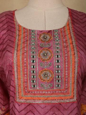 Pink Floral Designed Semi Silk Salwar Suit - Diadem