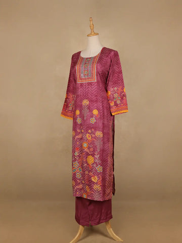 Pink Floral Designed Semi Silk Salwar Suit - Diadem