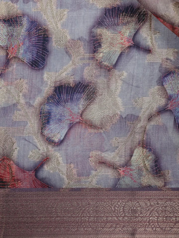 Pink Floral Designed Semi Tussar Saree - Diadem