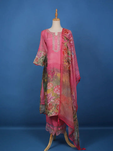 Pink Floral Designed Shimmer Straight Cut Salwar Suit - Diadem