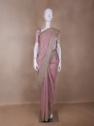 Pink Floral Designed Tissue Organza Saree - Diadem